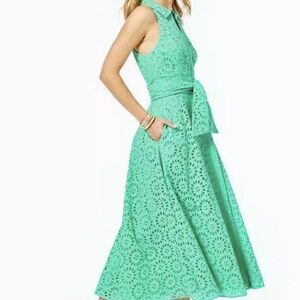 Lilly Pulitzer Mint Green Chrisella Eyelet Sleeveless Midi Dress